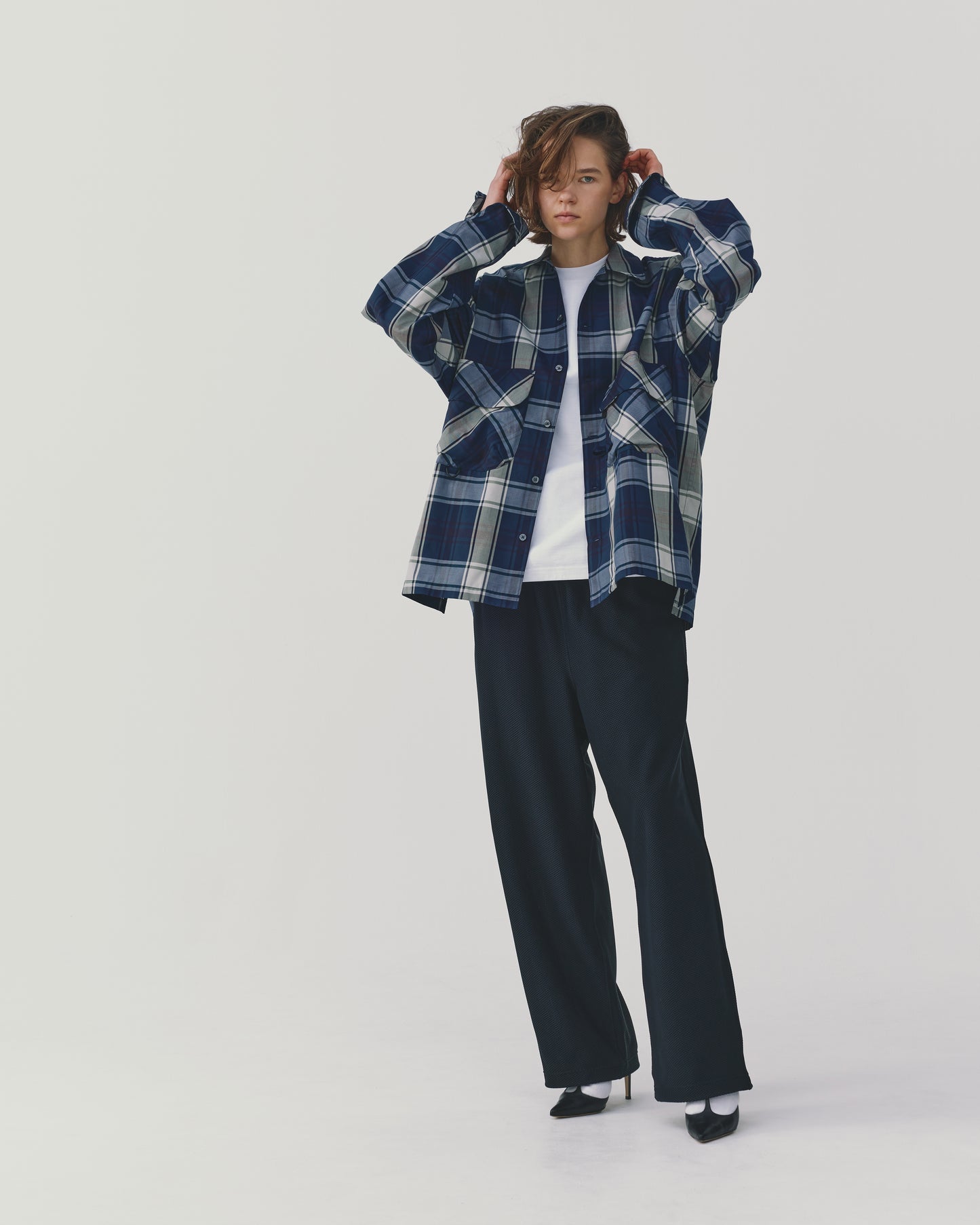 W's TECH SPORTS OPEN COLLAR SHIRT L/S BIG TARTAN